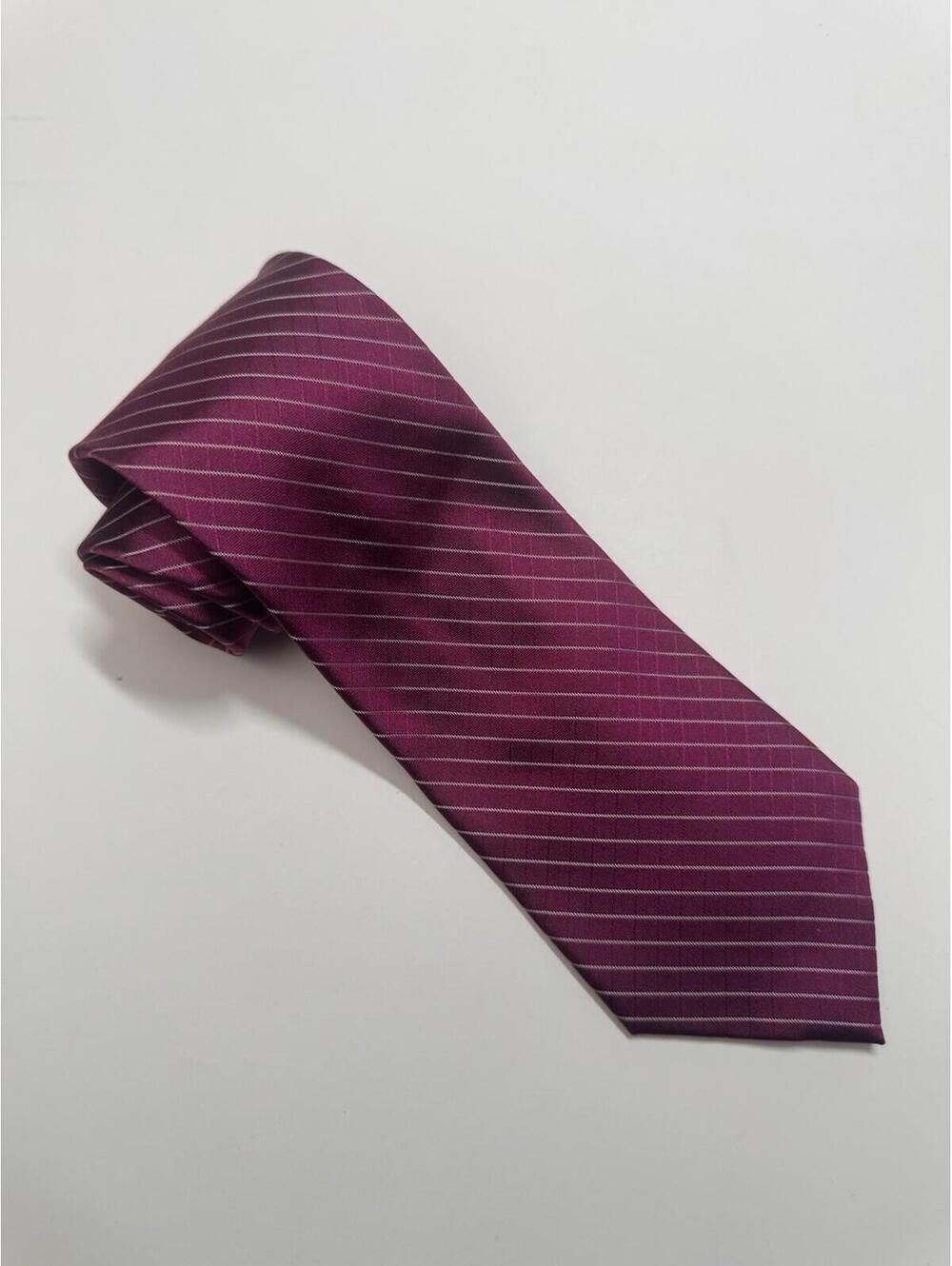 Calvin Klein 100% Silk  Tie In Maroon And Silver Stripes